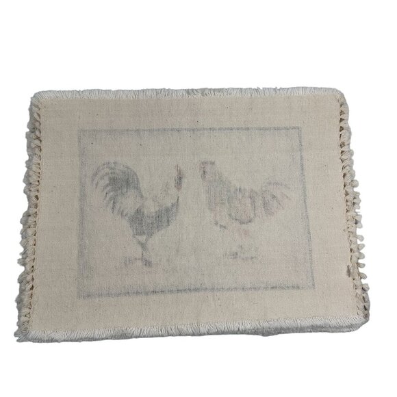 Set Of 6 Rustic Rooster Placemats Fringed Edges Linen Look Cottage‎ Farmhouse - Picture 13 of 13